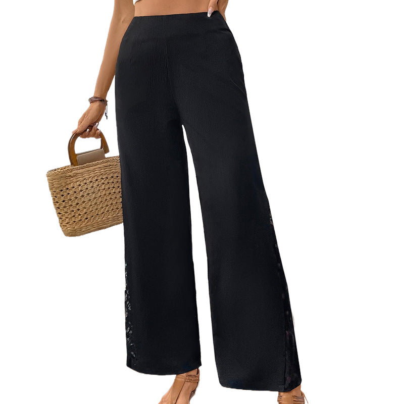 Commuters' Casual Lace Stitching Wide-leg Trousers