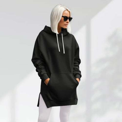 Solid Color Hooded Split Shoulder Sleeve Brushed Hoody