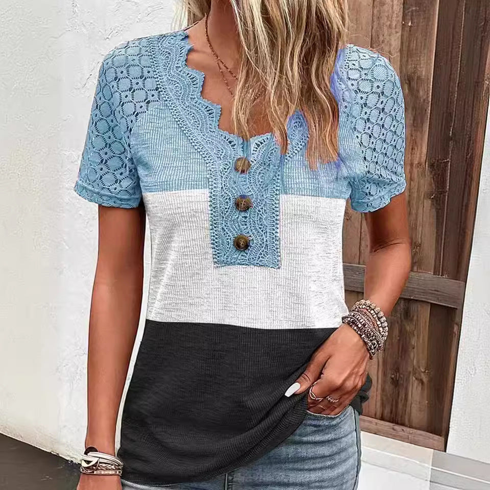 Women's Casual Lace Patchwork Short-sleeved T-shirt