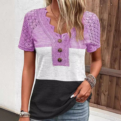 Women's Casual Lace Patchwork Short-sleeved T-shirt