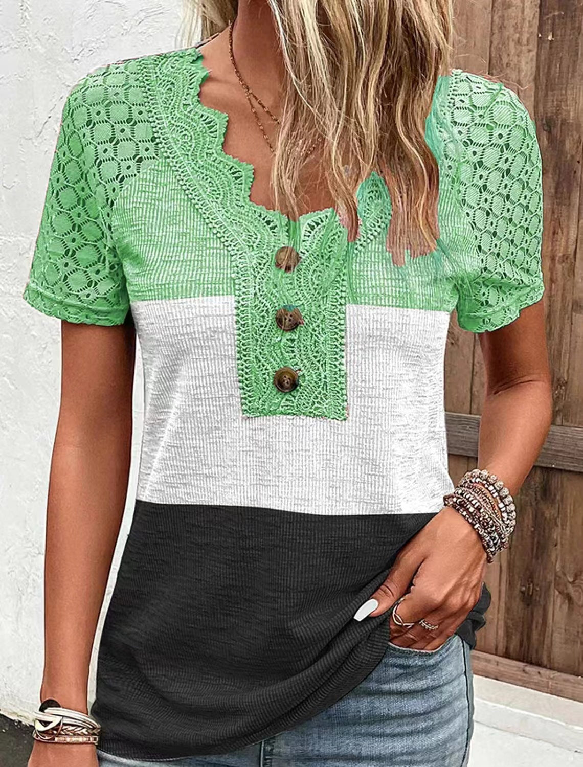 Women's Casual Lace Patchwork Short-sleeved T-shirt