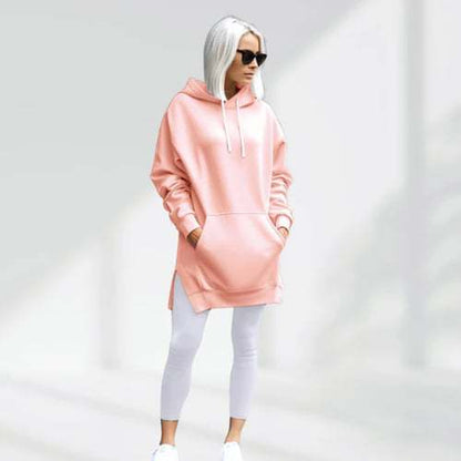 Solid Color Hooded Split Shoulder Sleeve Brushed Hoody