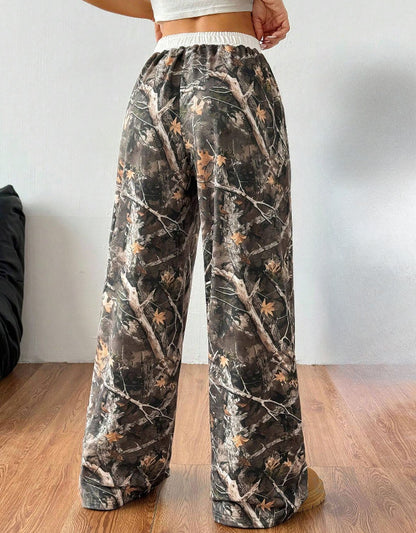 Women's Fashion Casual Elastic Waist Tight Camouflage Printing Mop Pants