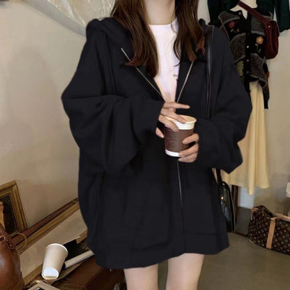 Sweater Coat For Women Spring And Autumn Outer Wear Loose And Idle Printed Hooded