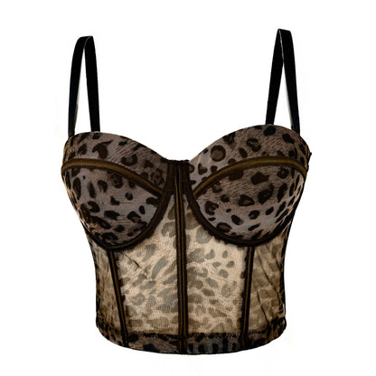 Women's All-match Leopard Print Fishbone Corset