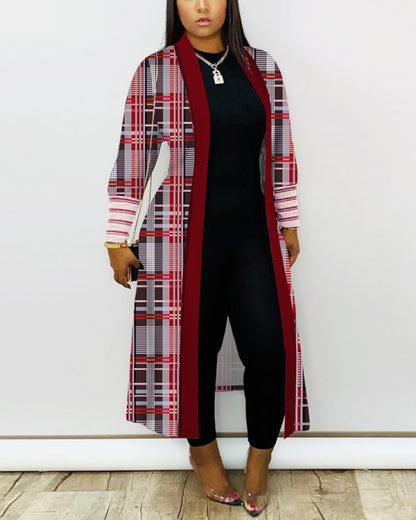 Fashion Printed Long Sleeve Splicing Coat Women