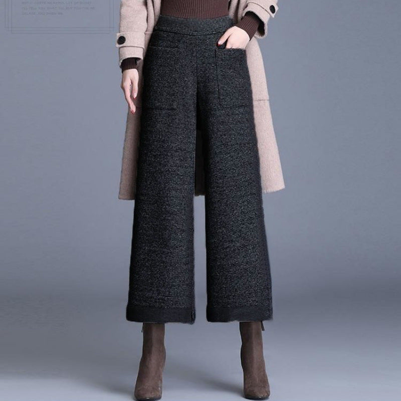 Small Woolen Wide-leg Pants Women's High Waist Cropped Pants