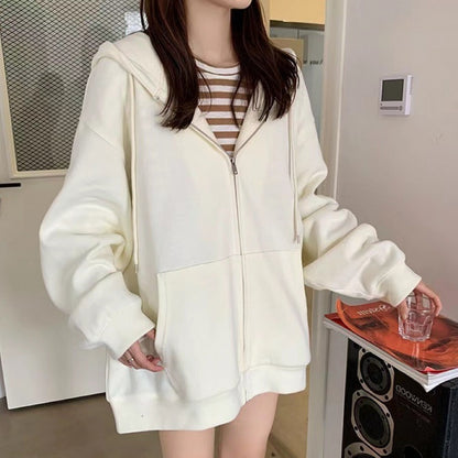 Sweater Coat For Women Spring And Autumn Outer Wear Loose And Idle Printed Hooded