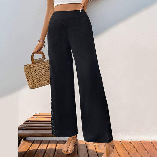 Commuters' Casual Lace Stitching Wide-leg Trousers