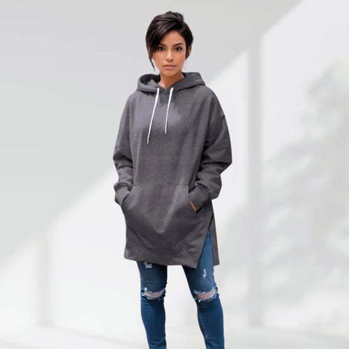 Solid Color Hooded Split Shoulder Sleeve Brushed Hoody