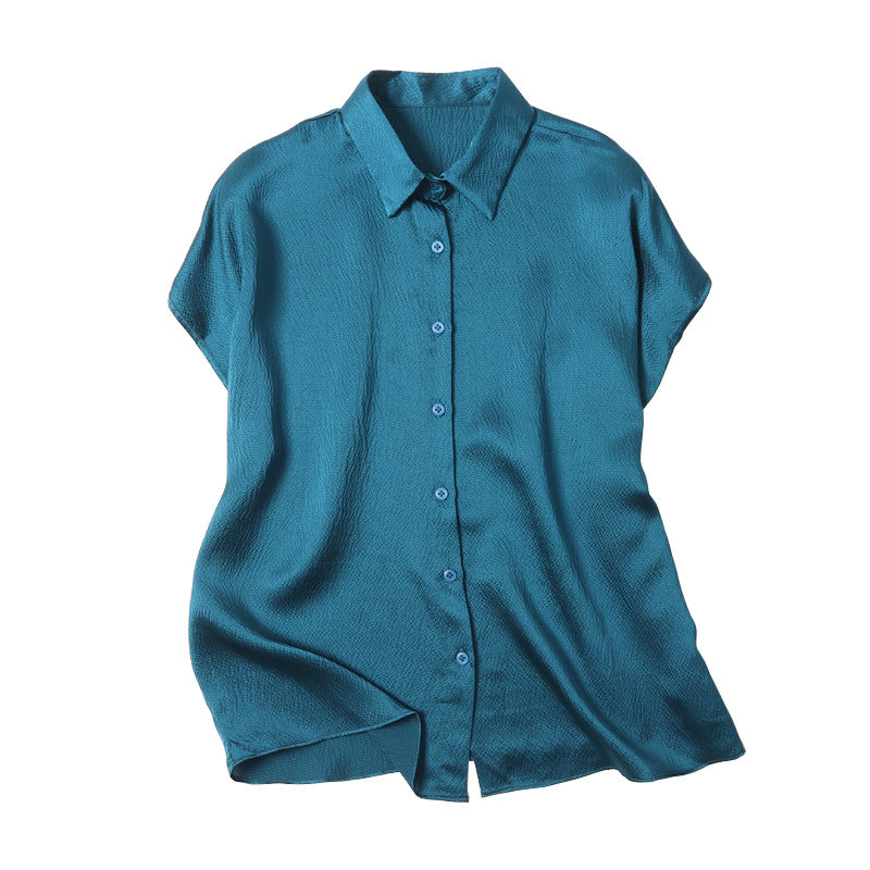 Pearl Satin Shirt Reverse Collar Single-breasted