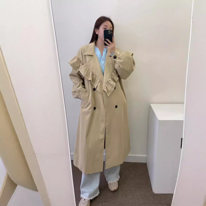 Niche Design Ruffled Stitching Long Trench Coat