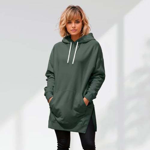 Solid Color Hooded Split Shoulder Sleeve Brushed Hoody