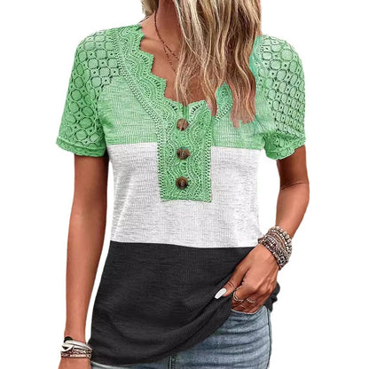 Women's Casual Lace Patchwork Short-sleeved T-shirt