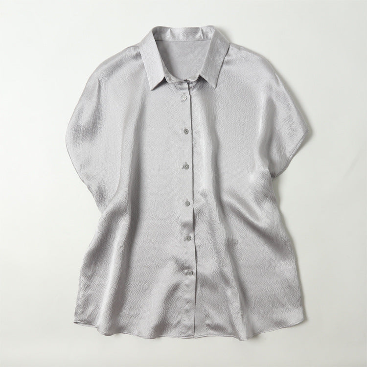 Pearl Satin Shirt Reverse Collar Single-breasted