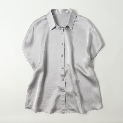 Pearl Satin Shirt Reverse Collar Single-breasted