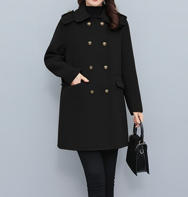 Korean Style Wool Double Breasted Coat For Women