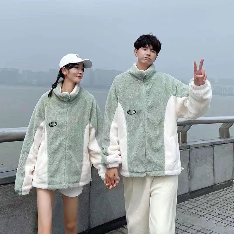 Mint Green Stitching Berber Fleece Coat Men And Women