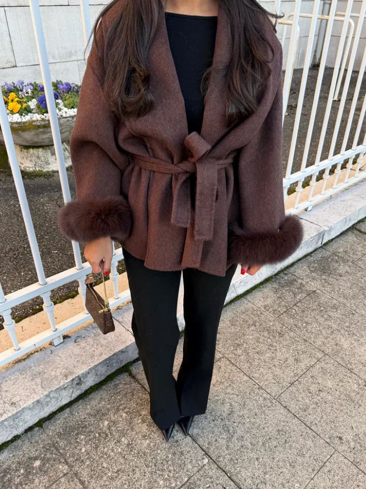 Furry Sleeves Overcoat Long Coat