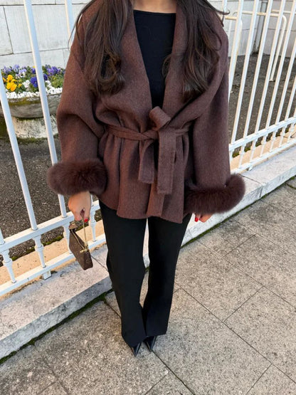Furry Sleeves Overcoat Long Coat