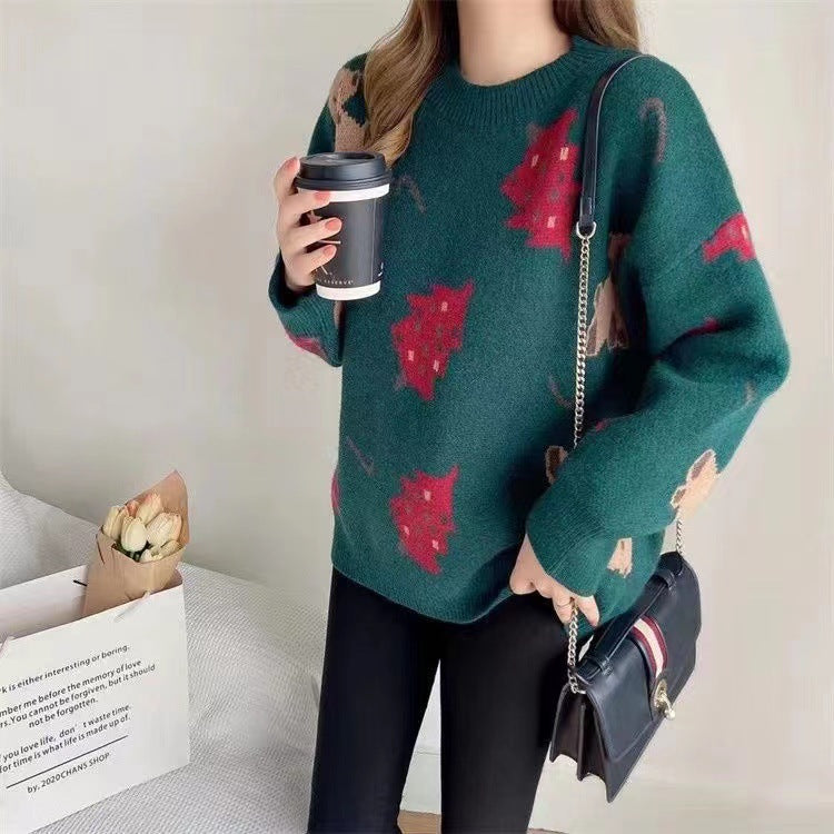 Christmas sweater women wear round neck pullover