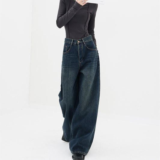 Women's American-style Retro Dark Straight Jeans