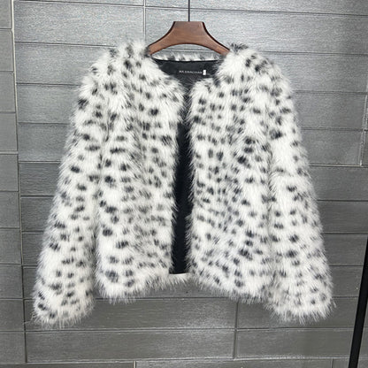 Fur Black And White Spots Women's Short Coat