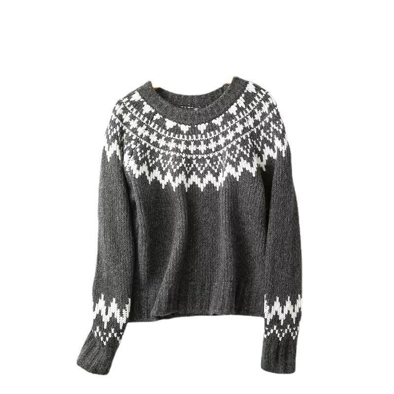 Autumn And Winter Women's Clothing Thick Needle Printed Round Neck Sweater Long Sleeve Fashion Women