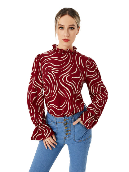 Ladies Graphic Casual Balloon Sleeve Shirt