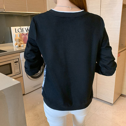 Patchwork Sweater Printed T-shirt Long Sleeve Pullover