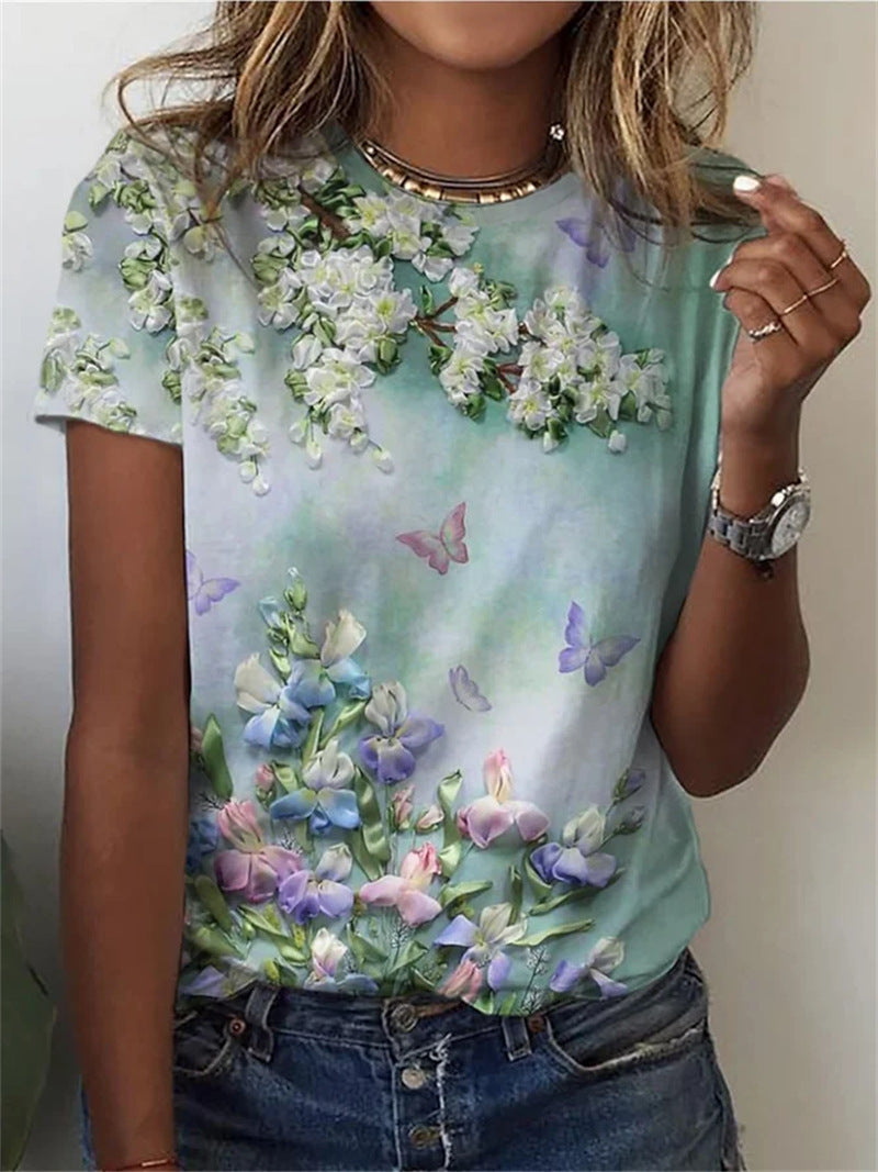 Printed Short Sleeve Round Neck T Shirt