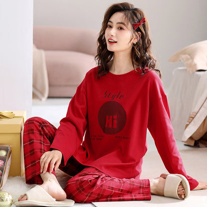 Red Full-Cotton House-wear For Women Suit