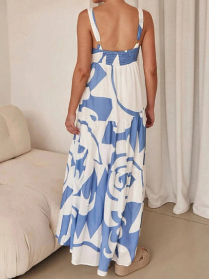 Holiday Casual Random Printed Swing Maxi Cami Dress