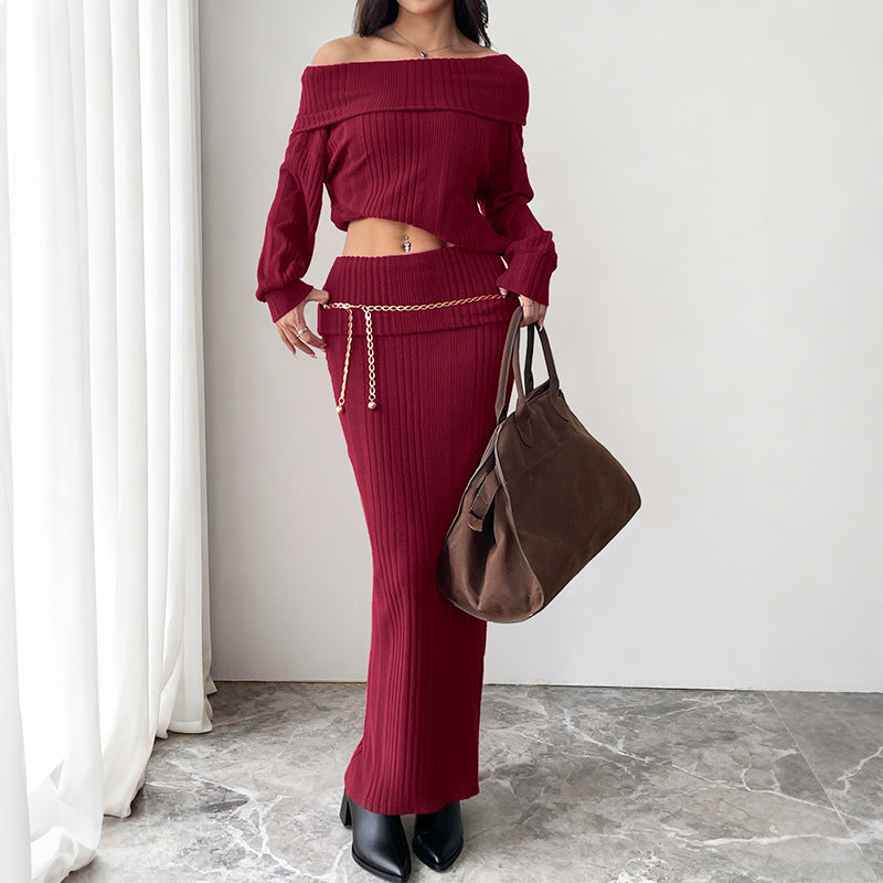 Off-shoulder Top Knitted Two-piece Women