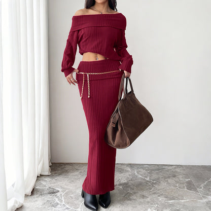 Off-shoulder Top Knitted Two-piece Women