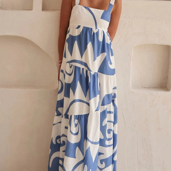 Holiday Casual Random Printed Swing Maxi Cami Dress