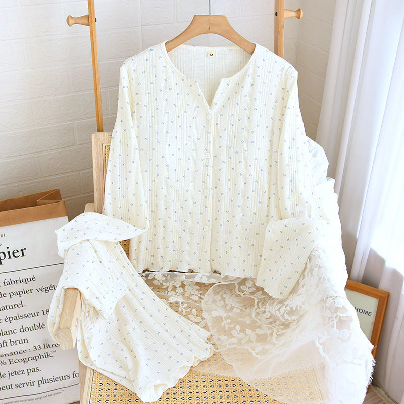 Knitted Sunken Stripe Stretch Chest Pad Long-sleeved Trousers Pajamas Suit