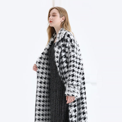 Thick Mink Fur Long Black And White Coat For Women Cardigan Coat