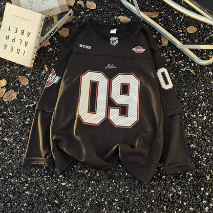 Retro American Street V-neck Long-sleeved