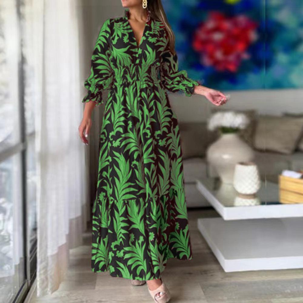 Boho Print Long-sleeve Swing Dress