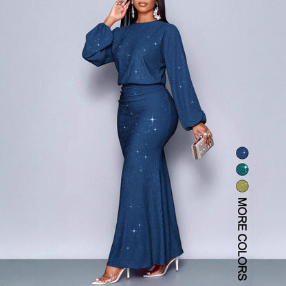 Hot Beads Long-sleeved Fishtail Dress Women