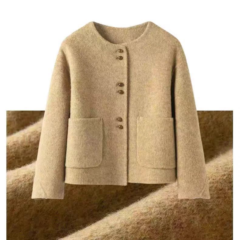 Korean Style Temperament Crew Neck Woolen Coat