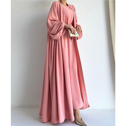 Women's Fashion Muslim Dress Lace-up Waist-controlled Baggy Coat Long