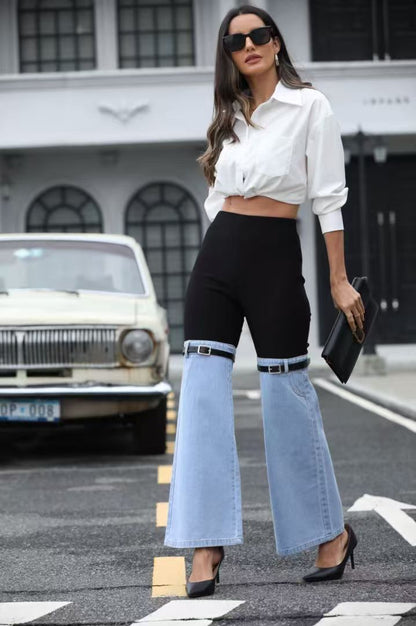 2025 Women's New Denim Flared Pants, Slim Fit Thighs, Slim Calves, Small Knee Straps, Calf Design Pockets, Mini Version Knee Jeans, Full Of Design Sense, Street Style, Women's Denim