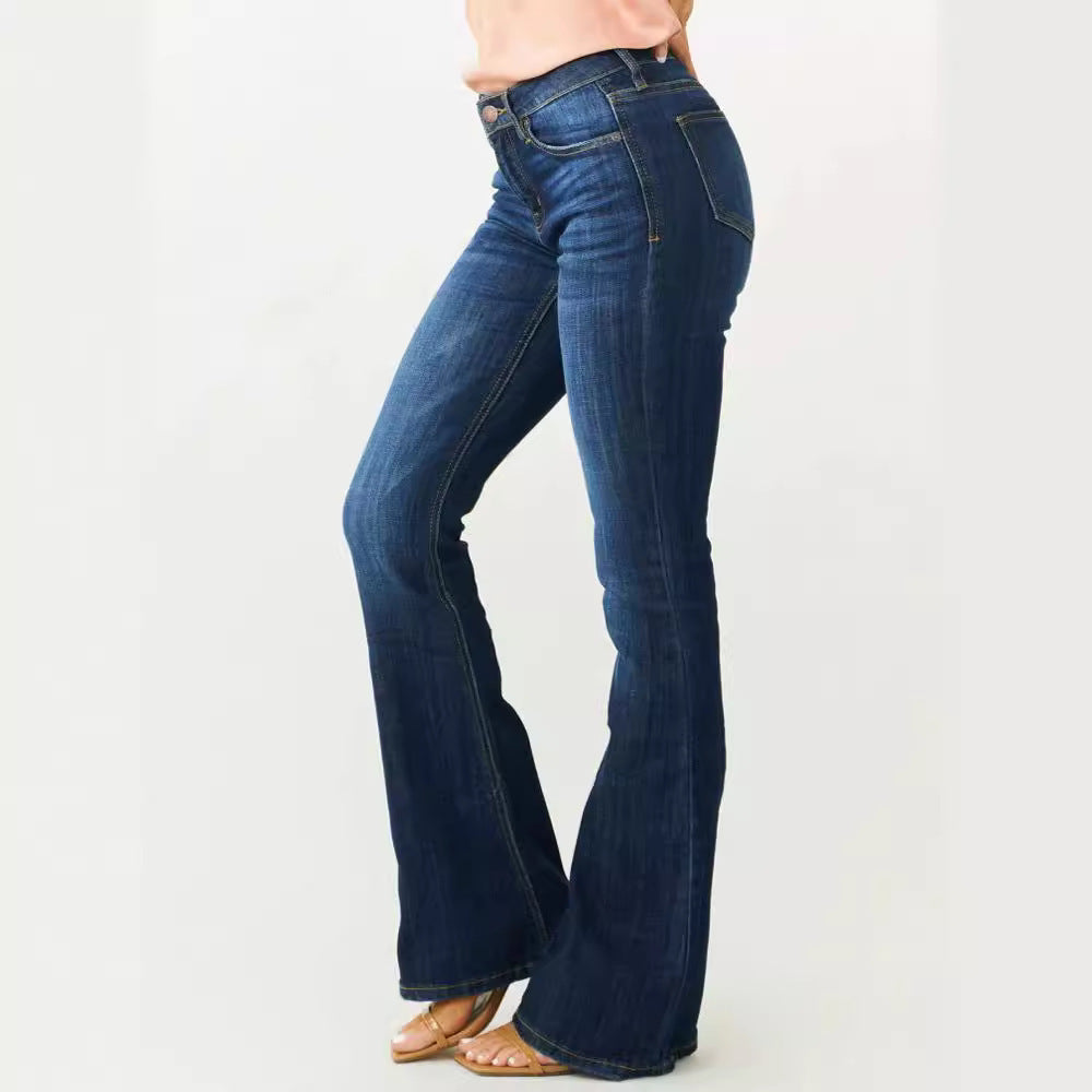 Ladies Mid Waist Slim-fit Stretch Flared Jeans