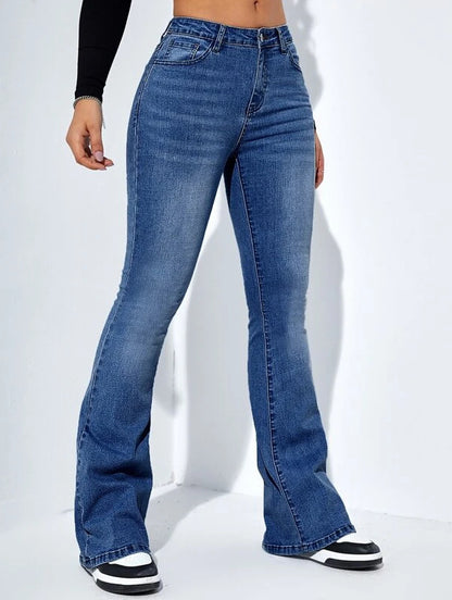 Women's Slim-fit Jeans Pants With Flared Design Fashion Casual High Waist Stretch Trousers