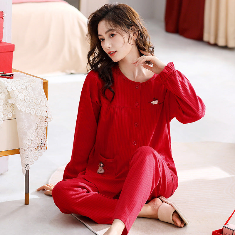 Red Full-Cotton House-wear For Women Suit