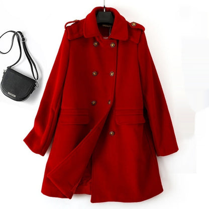 Korean Style Wool Double Breasted Coat For Women