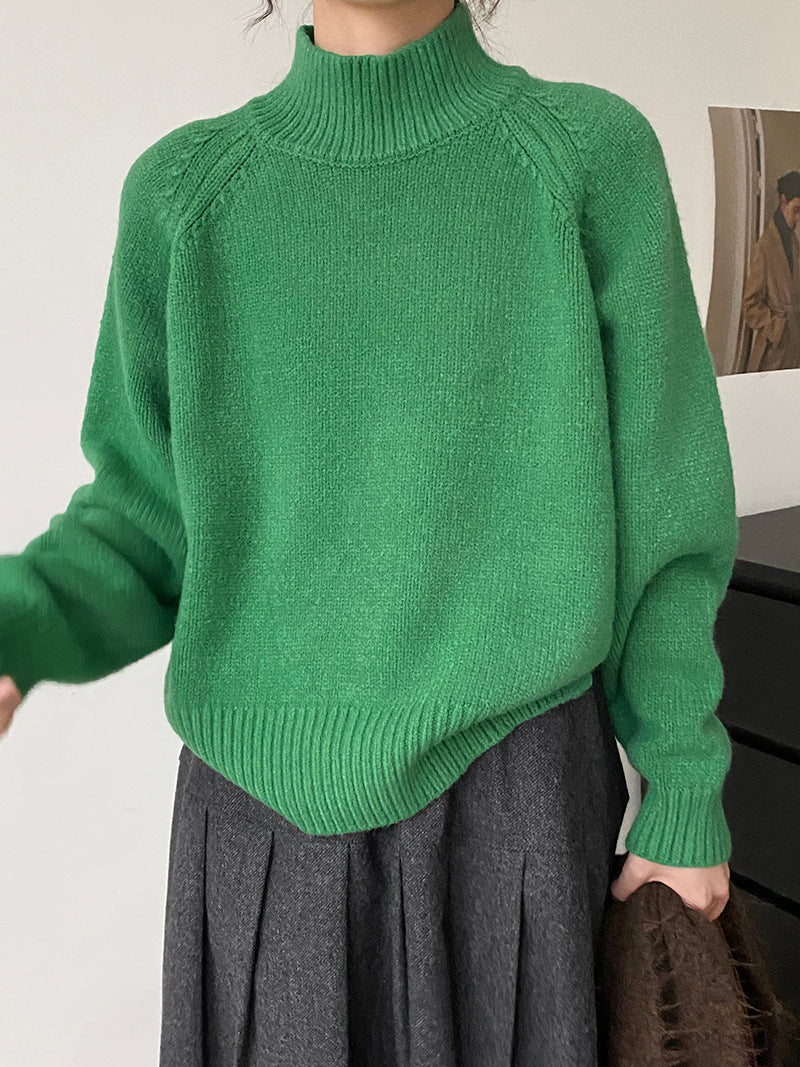 Autumn And Winter Solid Color Half Turtleneck Split Sweater