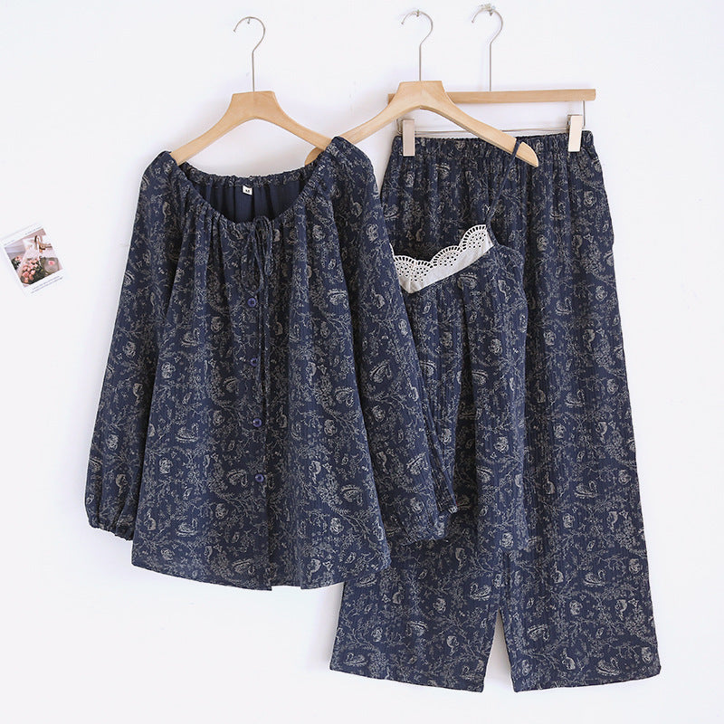 New Cotton Crepe Three-piece Pajamas Women's Homewear Suit